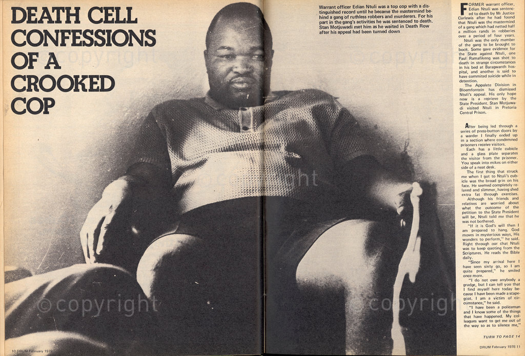 DM2001042502:SAED:STORY:CRIME:FEB1978 - Death Cell Confessions Of A Crooked Cop - Edian Ntuli. (© Bailes Archives)