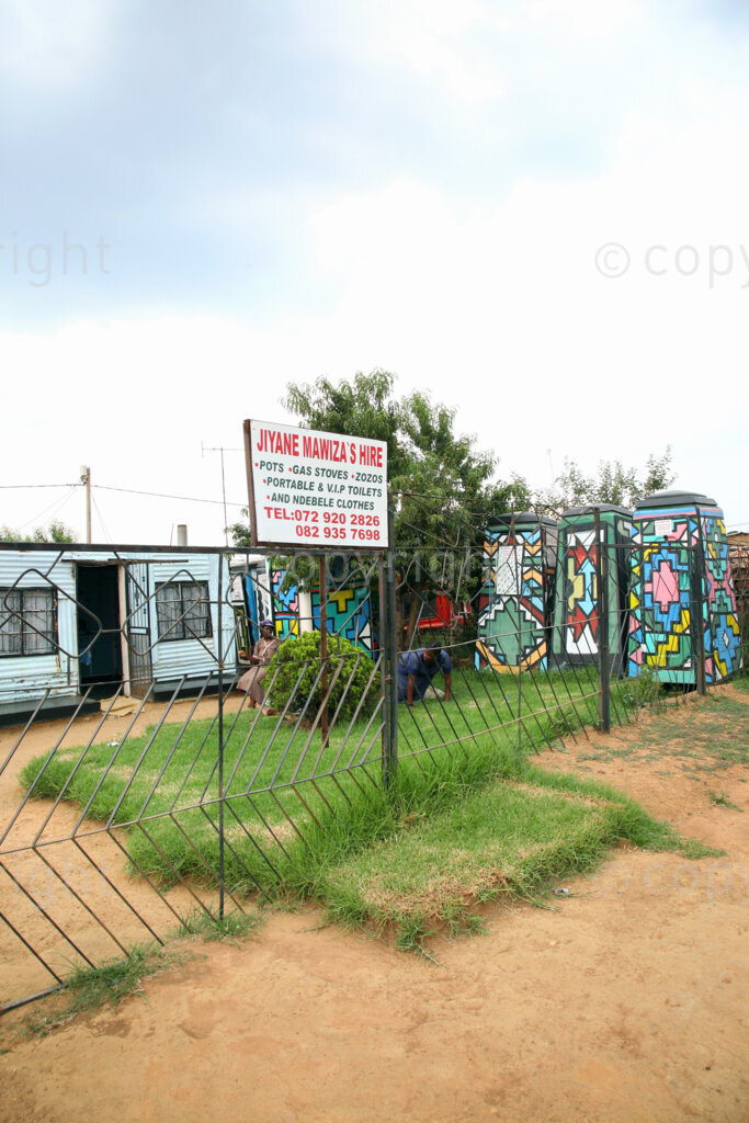 Portable toilet art inspired by African design in Botleng, South Africa