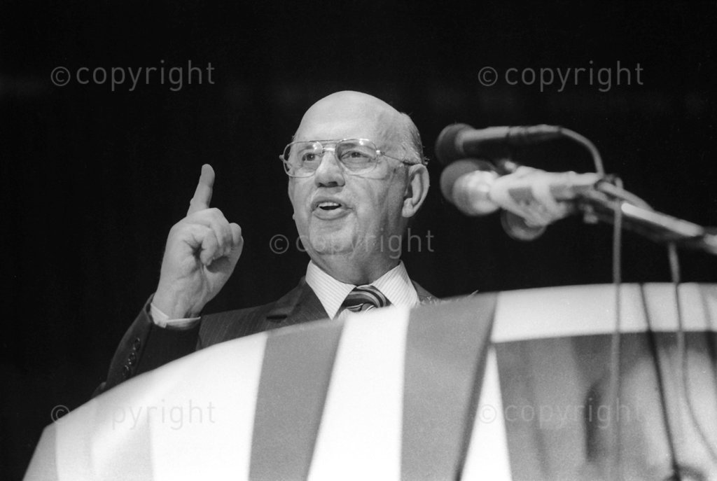 P.W.Botha, former president of South Africa, takes the salute during a military parade at Voortrekker Monument