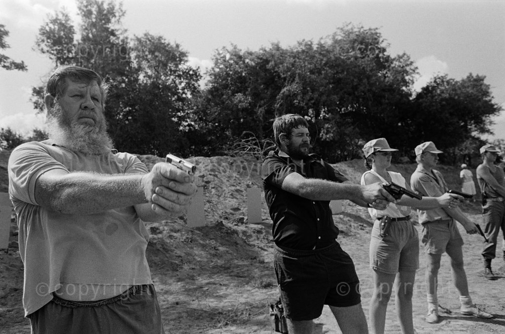Members of the right-wing Afrikaner Weerstandsbeweging at shooting practice