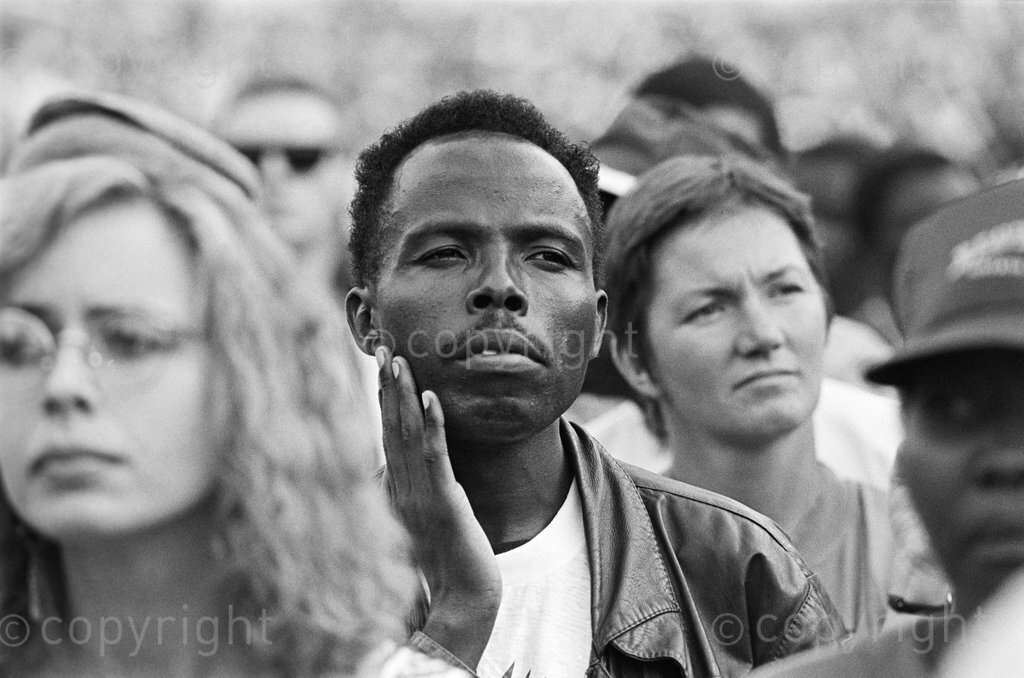 10 May 1994 - Crowds gather at the inauguration of President Nelson Mandela at the Union Buildings, Pretoria.