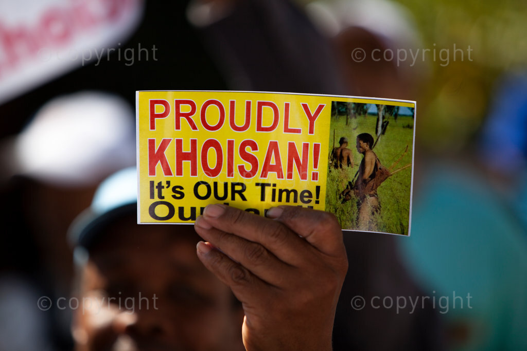 A small number of Coloured community march to the Constitutional Hill in Johannesburg demanding the rights of KhoiSans. Their deprived rights; diminishing language; lost land; are things they demand that government should look at. 27/04/15 Photo: Oupa Nkosi