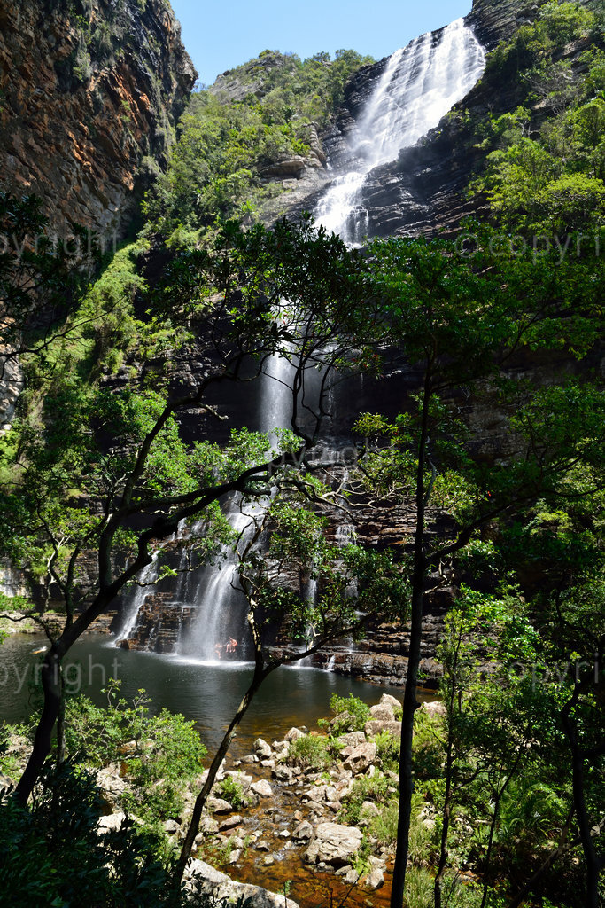 High waterfall and deep pool in a tributary of the Mtentu River estuary, Mtentu, Wild Coast, Transkei, Eastern Cape