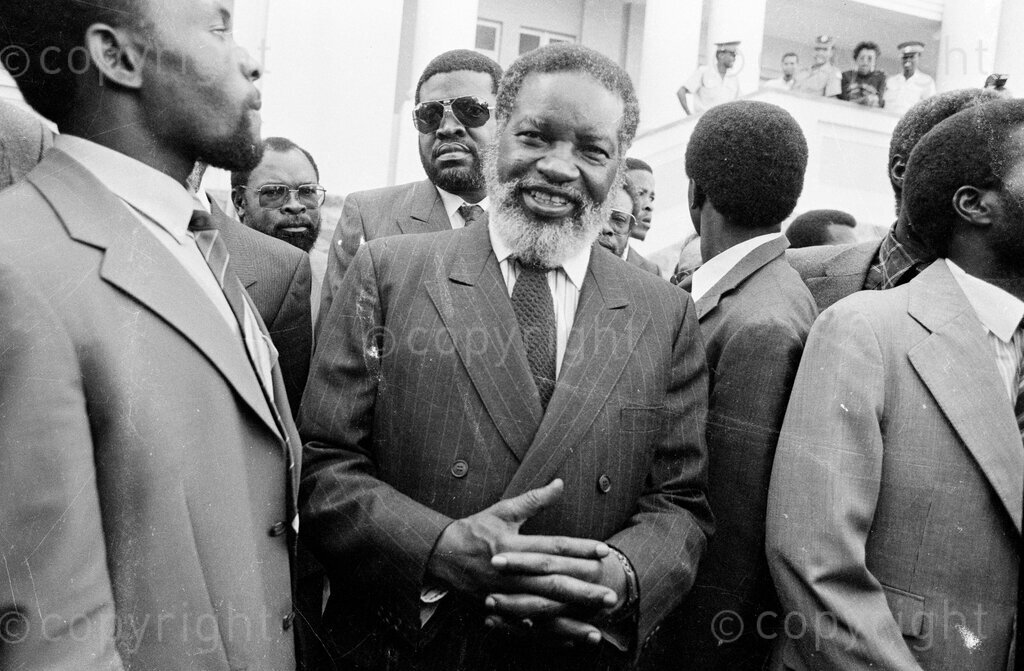 Samuel Shafiishuna Daniel Nujoma - the Namibian anti-apartheid activist and politician who served three terms as the first President of Namibia, from 1990 to 2005, as well as being a founding member and first president of the South West Africa People's Organisation (SWAPO).