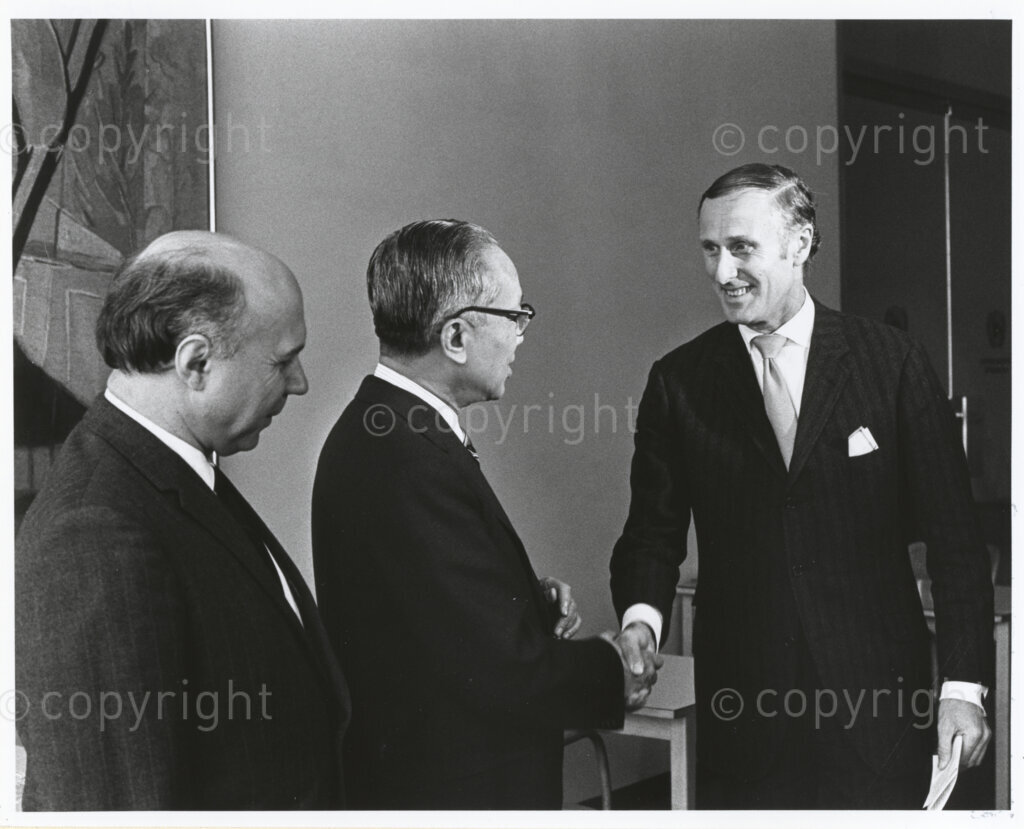 Kitwe, Zambia, 19670725. PHOTO: ANC Archives.

Michael Scott (centre), founding member of the Africa Bureau, a non-governmental organization dedicated to providing accurate reports on Britain’s Colonies to its citizens, addresses the United Nations Seminar on Apartheid, Racial Discrimination and Colonialism in Southern Africa. The seminar took place in Kitwe, Zambia from 25 July - 4 August 1967. Scott spent a great deal of his life fighting racial segregation and later apartheid in South Africa. This photograph forms part of a series of captioned photographic records titled “The United Nations and Apartheid”, that was presented to Nelson Mandela, President of the Republic of South Africa, by United Nations Secretary-General Boutros Boutros-Ghali in October 1994.