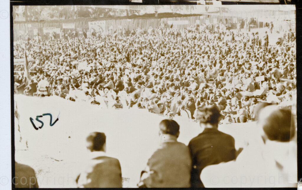 Kliptown, Johannesburg, Transvaal (now Gauteng), South Africa, 19550625. PHOTO: Eli Weinberg.

Delegates participate in the Congress of the People held in Kliptown, Johannesburg on the 25 and 26 June 1955. The photograph is taken from the 'public gallery' created to accommodate those who were not official delegates. The Freedom Charter was adopted at this Congress.