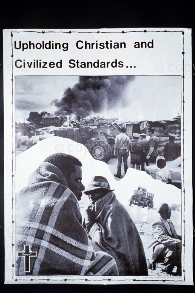 South Africa, Date Unknown. PHOTO: ANC Archives.

During the apartheid years, the church was very vocal and played an active role in challenging the state violence.

POSTER:
Upholding Christian and
Civilized Standards