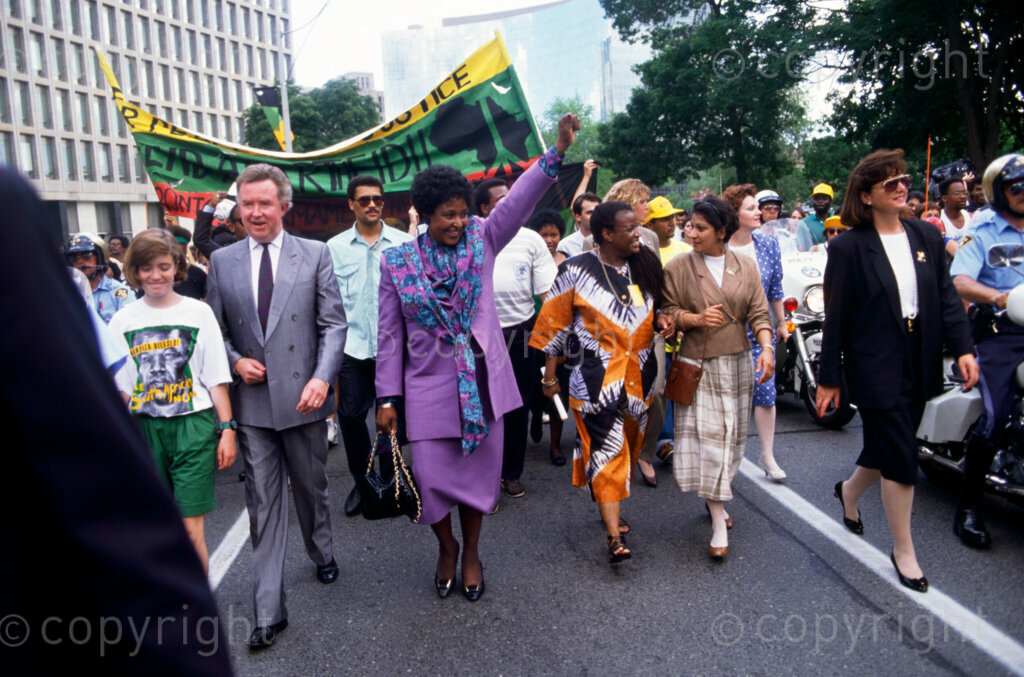 Toronto, Canada, June 1990. PHOTO: ANC Archives.

Immediately after Nelson Mandela's release, he went to many countries calling for the ease of economic sanctions against apartheid South Africa. This call was the beginning of change of political landscape as the African National Congress (ANC) and other liberation movements called a negotiated settlement.