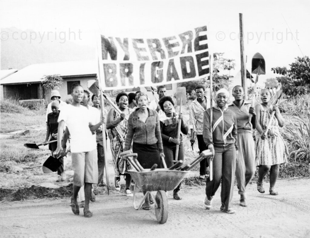 Mazimbu/Dakawa, Morogoro, SOMAFCO, Tanzania, Late 1970’s - 1980’s. PHOTO: ANC Archives.

At Solomon Mahlangu Freedom College (SOMAFCO). Female comrades of the Nyerere Brigade, during Letsema event in the early 1980's.  Over weekends, students, staff and volunteers, would come together for regular environmental clean-ups called “letsema”.
