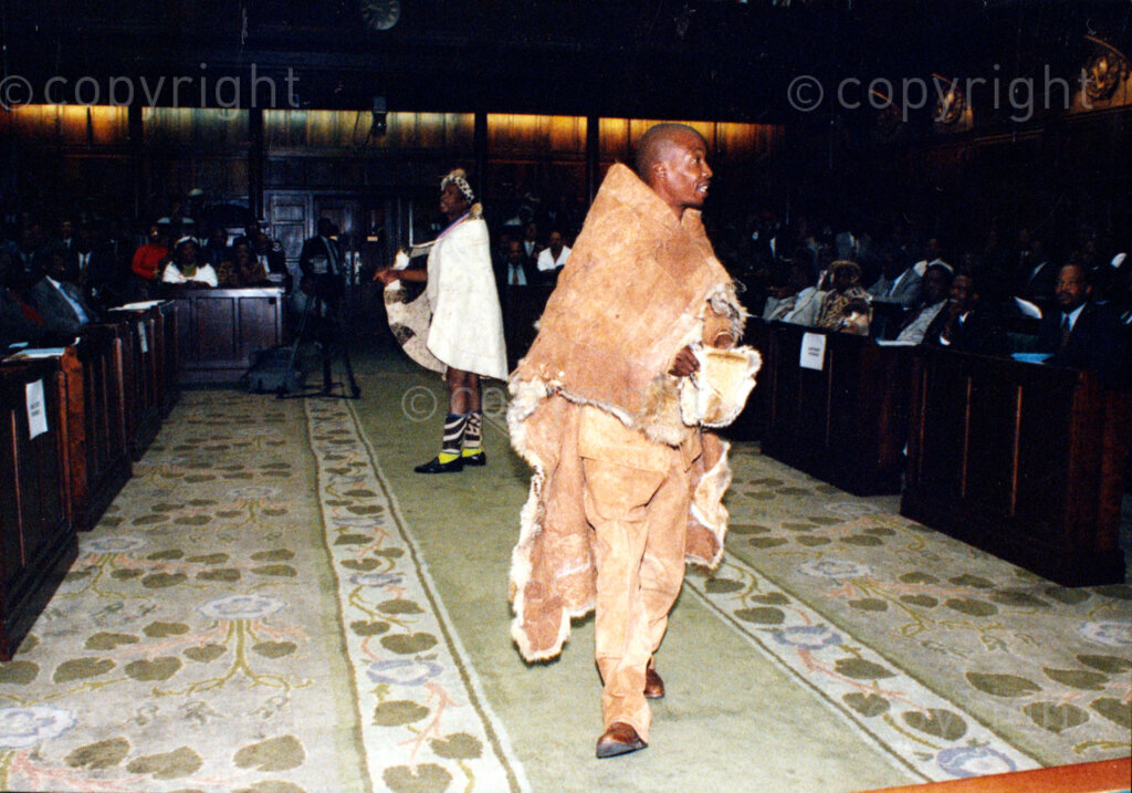 Cape Town, Western Cape, South Africa, 19970418. PHOTO: ANC Archives.

Two men dressed in traditional dress walk down the ramp at the inauguration of the National Council of Traditional Leaders in Cape Town, Western Cape in South Africa on 18 April 1997.