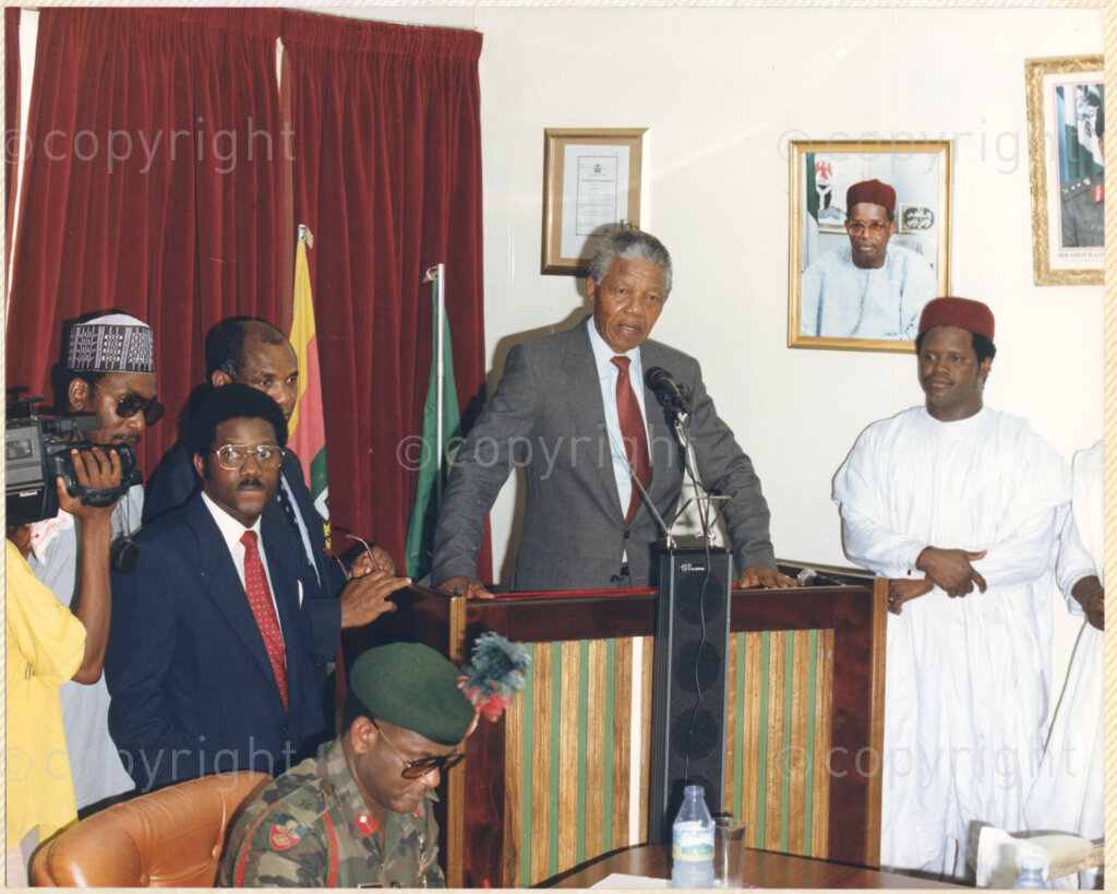 Kaduna Refinery, Kaduna, Kaduna, Nigeria, 19900515. PHOTO: ANC Archives.

Nelson Mandela delivers a speech during his visit to Kaduna Refinery, Nigeria, 15 May 1990.