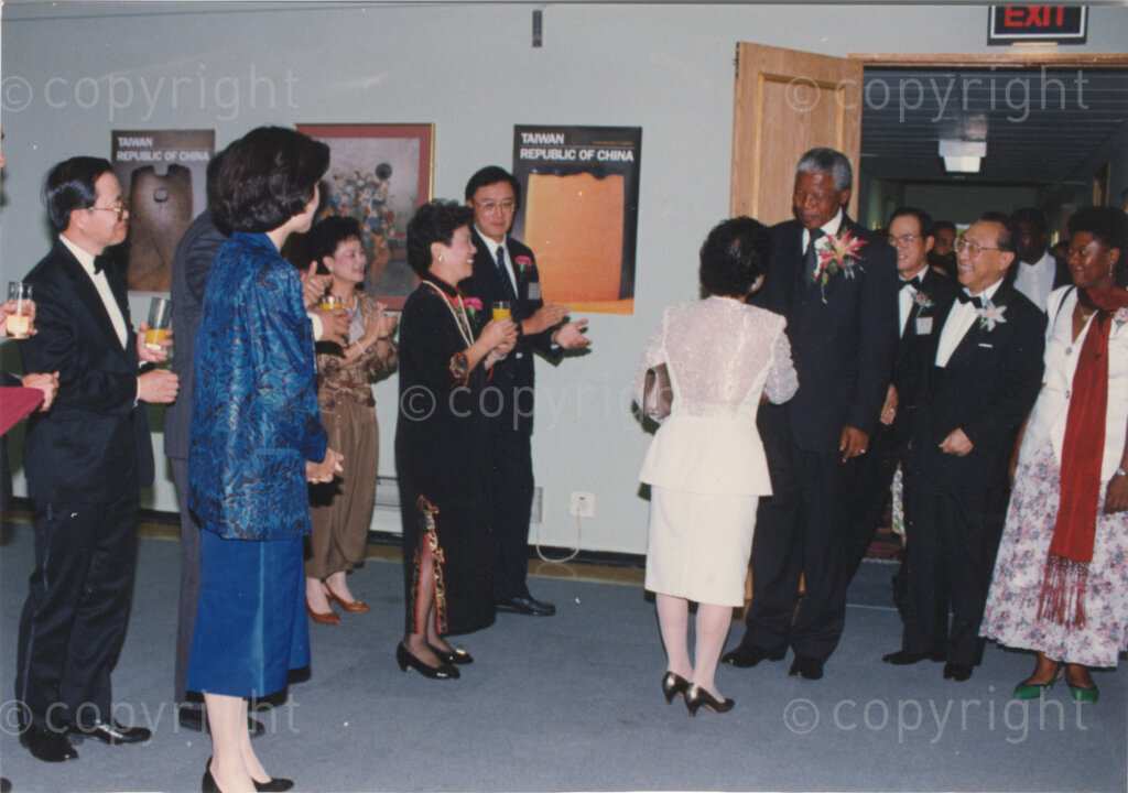 Parktonian Hotel, Johannesburg, Transvaal, South Africa, 19940309. PHOTO: ANC Archives.

The President of the African National Congress (ANC), Nelson Mandela meets the reception committee officials at an ANC voter education fund-raising dinner hosted by the Taiwanese community in South Africa at the Parktonian Hotel, Johannesburg on the 9 March 1994. Leading up to the 1994 elections in South Africa, Taiwan embarked on a public relations campaign in efforts to improve relations with the ANC, providing financial support to the ANC's election campaign. South Africa's diplomatic ties with Taiwan (The Republic of China) ended in 1998 however when Nelson Mandela, as President of South Africa, recognized the People's Republic of China.