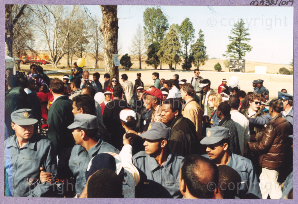 Hilton College, Pietermaritzburg, KwaZulu-Natal, South Africa, 19960717. PHOTO: ANC Archives.

Crowds await the President of South Africa, Nelson Mandela, fondly known as Madiba, at his 78th birthday celebration. More than 2,000 children who are living with disability in disadvantaged communities across the county have been invited to the day-long birthday extravaganza being held on the 17th July 1996 on the grounds of Hilton College near Pietermaritzburg in the KwaZulu-Natal Midlands. The children, their carers, Madiba and other guests are being entertained playing games, enjoying party fare, and attending a circus performance in a big top (a first-time experience for Madiba who has, to date, never been to a circus!). The event has the backing of the Nelson Mandela Children's Fund.
