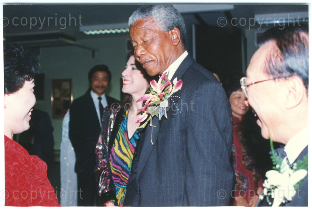 Parktonian Hotel, Johannesburg, Transvaal, South Africa, 19940309. PHOTO: ANC Archives.

The President of the African National Congress, Nelson Mandela (centre), is the guest of honour at an ANC voter education fund-raising dinner hosted by the Taiwanese community in South Africa on the 9 March 1994. Leading up to the 1994 elections in South Africa, Taiwan embarked on a public relations campaign in efforts to improve relations with the ANC, providing financial support to the ANC's election campaign. South Africa's diplomatic ties with Taiwan (The Republic of China) ended in 1998 however when Nelson Mandela, as President of South Africa, recognized the People's Republic of China.