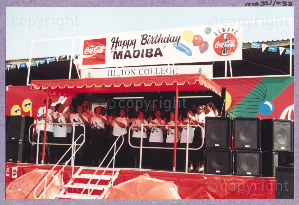 Hilton College, Pietermaritzburg, KwaZulu-Natal, South Africa, 19960717. PHOTO: ANC Archives.

A group of people perform on a mobile stage at the 78th birthday celebration of the President of South Africa, Nelson Mandela. More than 2,000 children who are living with disability in disadvantaged communities across the county have been invited to attend the day-long birthday extravaganza being held on the 17th July 1996 on the grounds of Hilton College near Pietermaritzburg in the KwaZulu-Natal Midlands. The children, their carers, Nelson Mandela and other guests are being entertained playing games, enjoying party fare, and attending a circus performance in a big top (a first-time experience for Madiba who has, to date, never been to a circus!). The event has the backing of the Nelson Mandela Children's Fund.