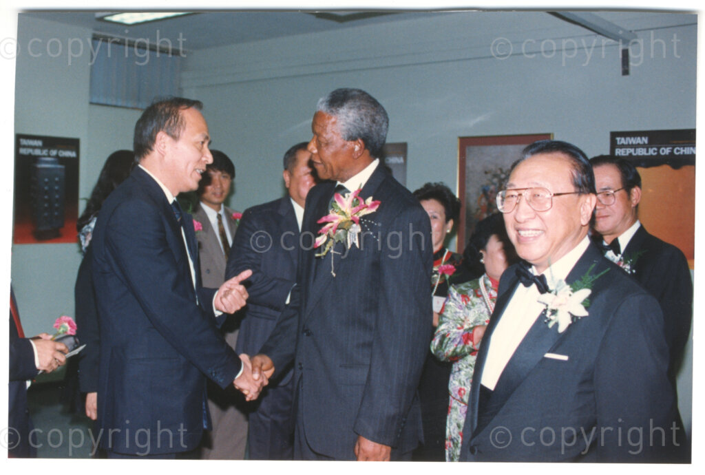 Parktonian Hotel, Johannesburg, Transvaal, South Africa, 19940309. PHOTO: ANC Archives.

Nelson Mandela is the guest of honour at an ANC voter education fund-raising dinner hosted by the Taiwanese community in South Africa on the 9 March 1994. Leading up to the 1994 elections in South Africa, Taiwan embarked on a public relations campaign in efforts to improve relations with the ANC, providing financial support to the ANC's election campaign. South Africa's diplomatic ties with Taiwan (The Republic of China) ended in 1998 however when Nelson Mandela, as President of South Africa, recognized the People's Republic of China.
