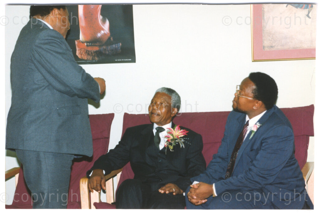 Parktonian Hotel, Johannesburg, Transvaal, South Africa, 19940309. PHOTO: ANC Archives.

The President of the African National Congress (ANC), Nelson Mandela (centre), in discussion with two of his fellow invited guests at an ANC voter education fund-raising dinner hosted by the Taiwanese community in South Africa on the 9 March 1994. Leading up to the 1994 elections in South Africa, Taiwan embarked on a public relations campaign in efforts to improve relations with the ANC, providing financial support to the ANC's election campaign. South Africa's diplomatic ties with Taiwan (The Republic of China) ended in 1998 however when Nelson Mandela, as President of South Africa, recognized the People's Republic of China.