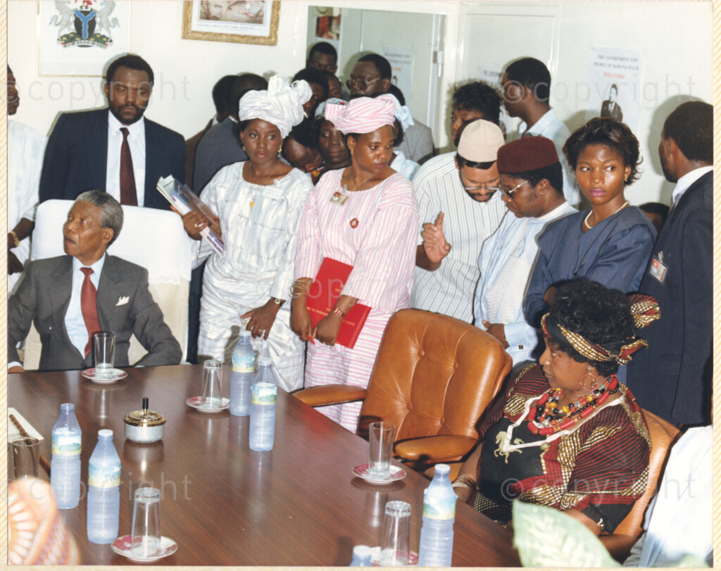 Kaduna Refinery, Kaduna, Kaduna, Nigeria, 19900515. PHOTO: ANC Archives.

Nelson Mandela and Winnie Madikizela-Mandela seated at a conference table as they listen to officials during their visit to Kaduna Refinery, Nigeria, 15 May 1990.