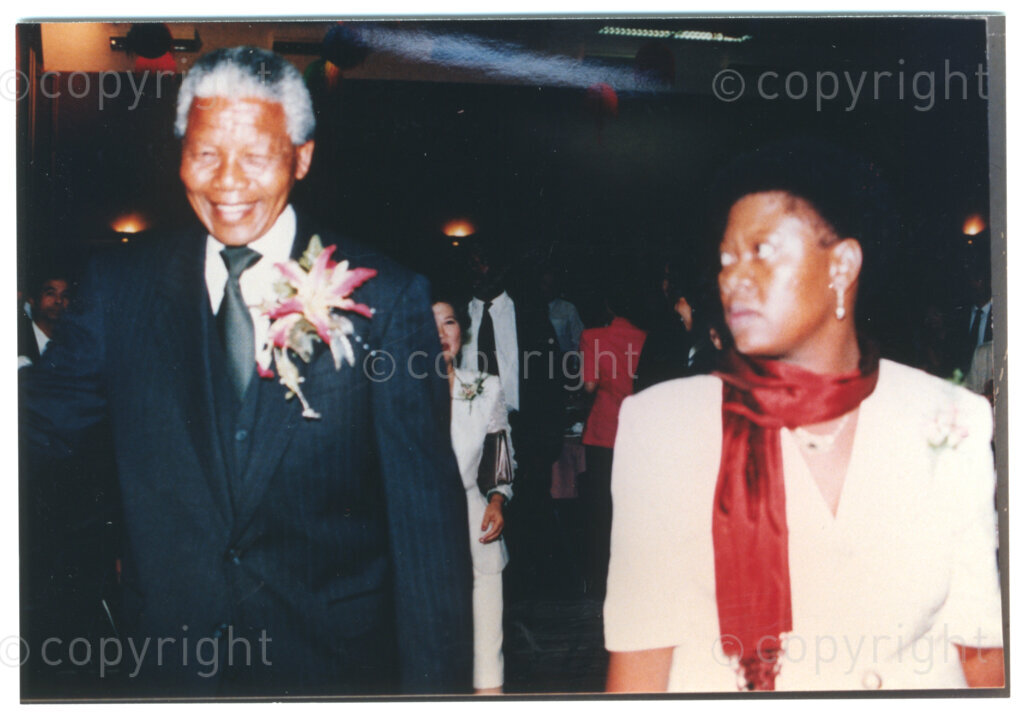 Parktonian Hotel, Johannesburg, Transvaal, South Africa, 19940309. PHOTO: ANC Archives.

The President of the African National Congress (ANC), Nelson Mandela (left), arrives at an ANC voter education fund-raising dinner hosted by the Taiwanese community in South Africa on the 9 March 1994. Leading up to the 1994 elections in South Africa, Taiwan embarked on a public relations campaign in efforts to improve relations with the ANC, providing financial support to the ANC's election campaign. South Africa's diplomatic ties with Taiwan (The Republic of China) ended in 1998 however when Nelson Mandela, as President of South Africa, recognized the People's Republic of China.