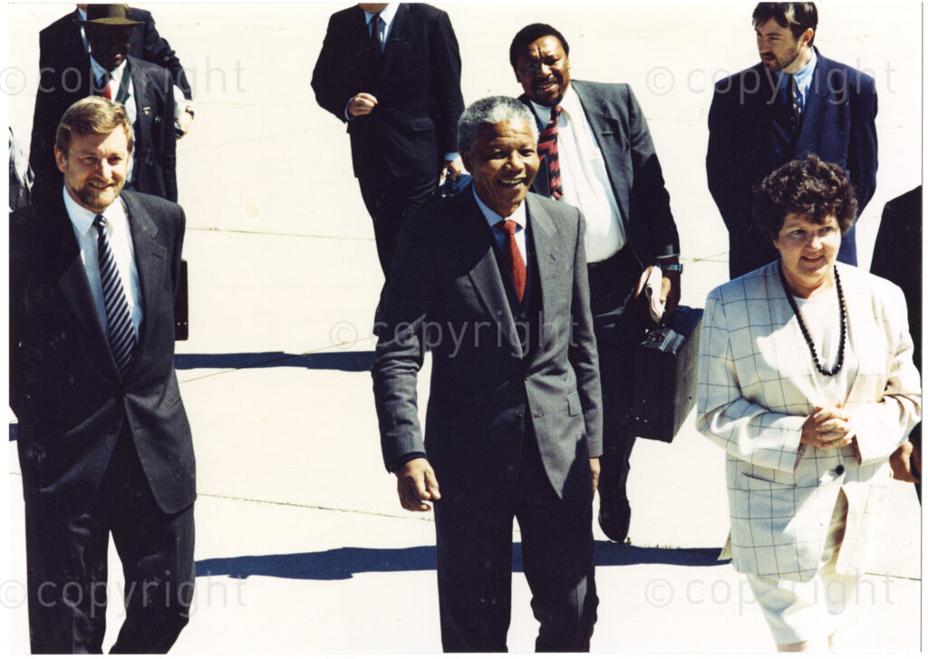 Australia, October 1990. PHOTO: ANC Archives: In October 1990, months after his release from prison, Nelson Mandela, Deputy President of the African National Congress, (ANC), visits Australia where he meets with dignitaries, diplomats, politicians and members of the public. He uses this time to express his thanks to the Australia Labour Party for their ongoing support. He believes their political activism and economic sanctions have assisted to get him released and have brought forward the collapse of the apartheid regime in South Africa. Monday 22 October to Saturday 27 October 1990.