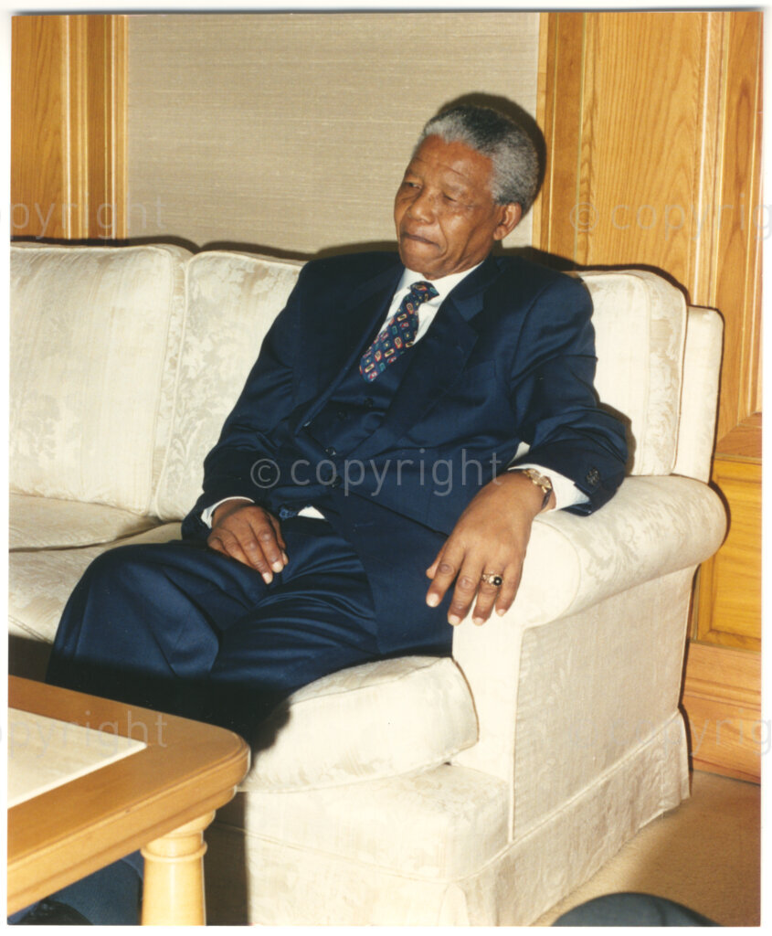 South Africa, 19940805. PHOTO: ANC Archives.

President Nelson Mandela of South Africa gestures in conversation during the presentation of R50 000 which is made by the Bona People's Fund towards his foundation, the Nelson Mandela Children's Fund on 5 August 1994.