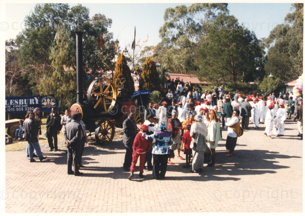Gold Reef City, Johannesburg, Gauteng, South Africa, 19950717. PHOTO: ANC Archives.

Guests mingle while they wait for the arrival of the President of South Africa, Nelson Mandela, to his 77th birthday celebration at Gold Reef City, Johannesburg, on Monday the 17th July 1995. More than 2,000 underprivileged children, including 34 children who are currently imprisoned, street children, children from orphanages, mentally disabled children and children who have been abused, have been invited to attend his birthday celebration with him. Nelson Mandela is attending this function in his personal capacity as he places special emphasis on the plight of children. Nelson Mandela was born on the 18th July 1918 in Mvezo, a small village in the Eastern Cape.