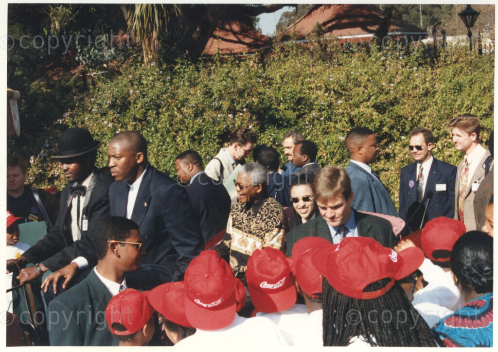 Gold Reef City, Johannesburg, Gauteng, South Africa, 19950717. PHOTO: ANC Archives.

The President of South Africa, Nelson Mandela, arrives at his 77th birthday celebration at Gold Reef City in a horse-drawn carriage on Monday the 17th July 1995. More than 2,000 underprivileged children, including 34 children who are currently imprisoned, street children, children from orphanages, mentally disabled children and children who have been abused, have been invited to attend his birthday celebration with him. Nelson Mandela is attending this function in his personal capacity as he places special emphasis on the plight of children. Nelson Mandela was born on the 18th July 1918 in Mvezo, a small village in the Eastern Cape.