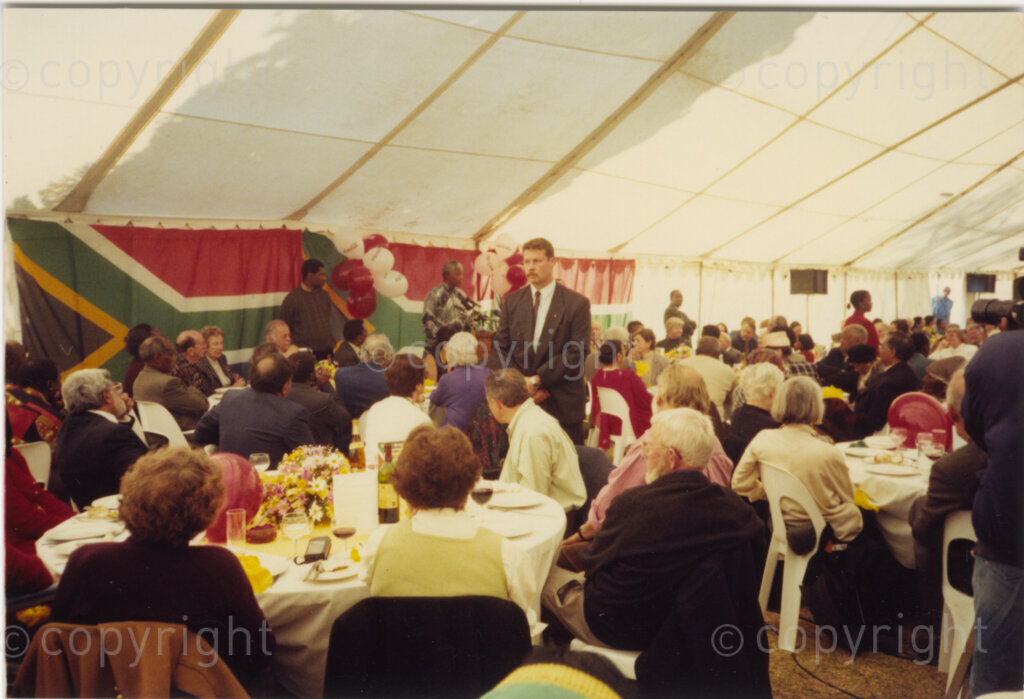 Johannesburg, Gauteng, South Africa, 19960719. PHOTO: Pan African Archives.

At his birthday party each year, President Nelson Mandela chooses to celebrate a sector of the SA population. In 1996, his 78th birthday, South African President Nelson Mandela shares the day with hundreds of ANC veterans. This is a happy and emotional reunion for many of the guests who have survived long years of oppression and /or exile.