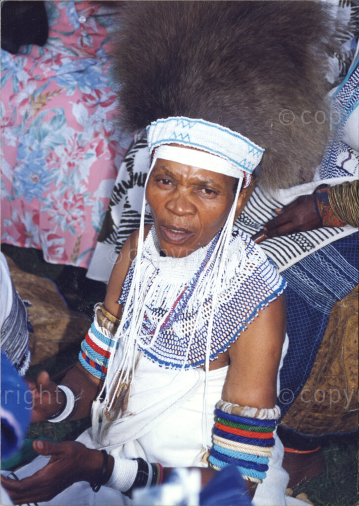 Cape Town, Western Cape, South Africa, 19970418. PHOTO: ANC Archives.

A Xhosa woman in traditional dress including a feathered headdress and elaborate beadwork at the inauguration of the National Council of Traditional Leaders in Cape Town, Western Cape, South Africa on 18 April 1997.