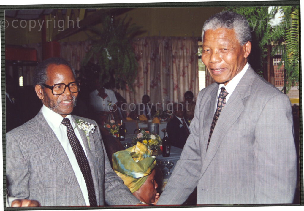 Turfloop Campus, University of the North, Mankweng, Northern Transvaal, South Africa, 19920424. PHOTO: ANC Archives.

Nelson Mandela, the president of the African National Congress (ANC) (right), shakes the hand of Oliver Tambo, the chancellor of Fort Hare University, and the national chairperson of the ANC (left), at a celebratory function on the Turfloop campus, University of the North (now University of Limpopo), Mankweng, Northern Transvaal (now Limpopo), South Africa, 24 April 1992. Tambo has officiated at a ceremony today to name the student halls of residence and the Oscar Mpetha Stadium. The following day will see Mandela installed as the chancellor of the University of the North.