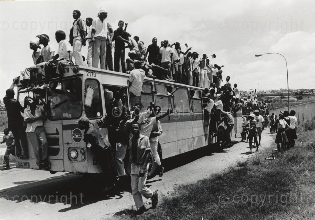Buses converging on Mr Mandela's house.
