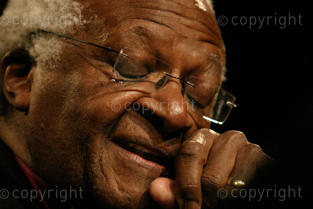 Desmond Tutu (chairperson) sharing a tear during the announcement of the new group called 'The Elders' held on 18/07/07 at the Constitutional Hill in Braamfontein, Johannesburg in Gauteng, South Africa. Photo: Oupa Nkosi