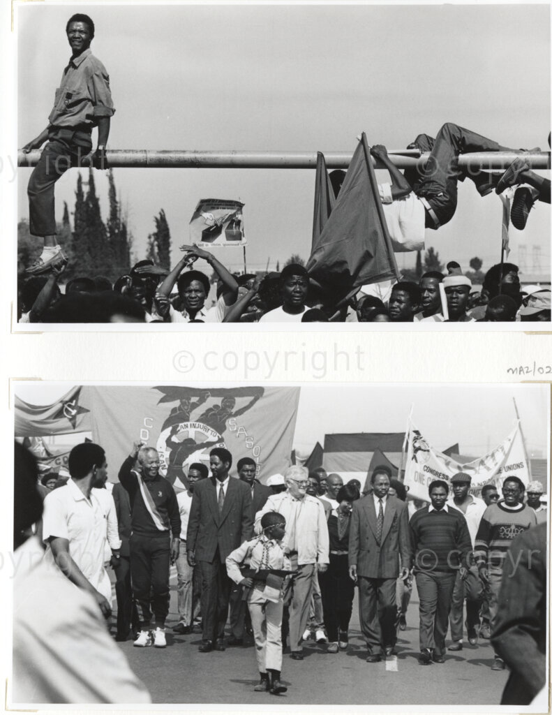 (Top) Workers unite, Worker’s Day Rally in Sebokeng (Down) The leaders arrive, Mr Mandela at the workers day rally.