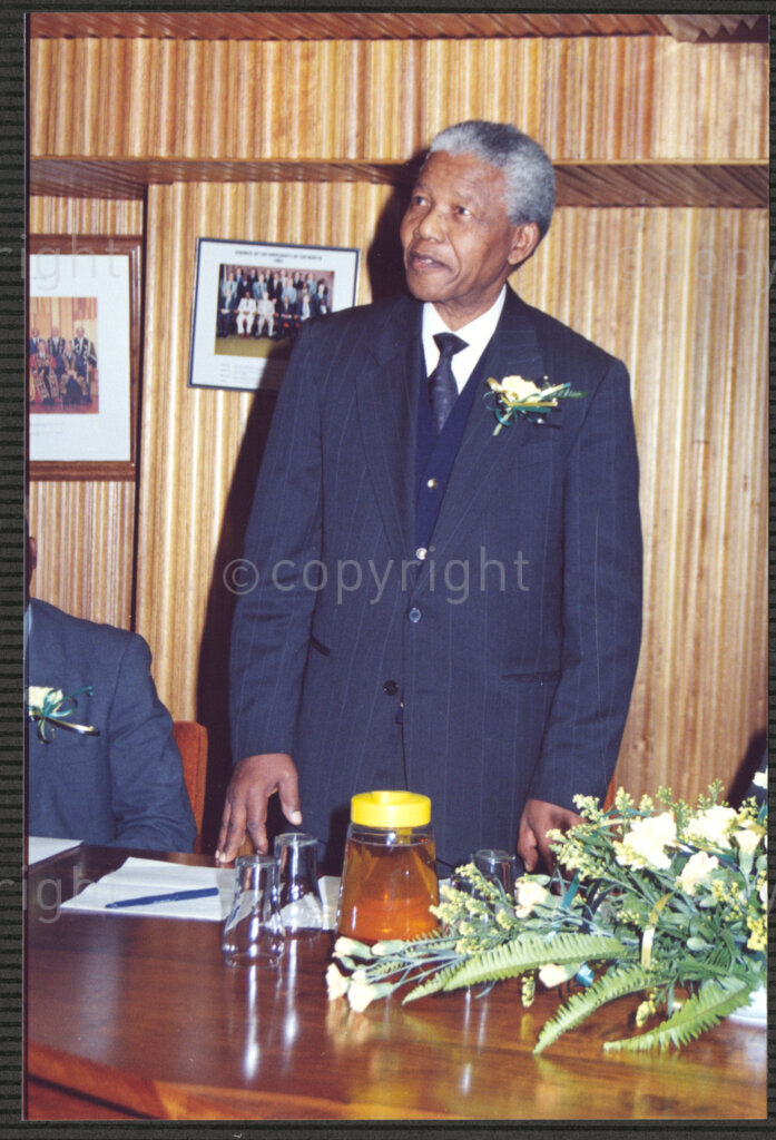 Turfloop Campus, University of the North, Mankweng, Northern Transvaal, South Africa, 19920425. PHOTO: ANC Archives.

Nelson Mandela, the president of the African National Congress (ANC), addresses a meeting on 25 April 1992, the day he and Professor Noel Chabani Manganyi are installed as chancellor and vice chancellor of the University of the North respectively (now the University of Limpopo), Turfloop Campus, University of the North, Mankweng, Northern Transvaal (now Limpopo), South Africa.