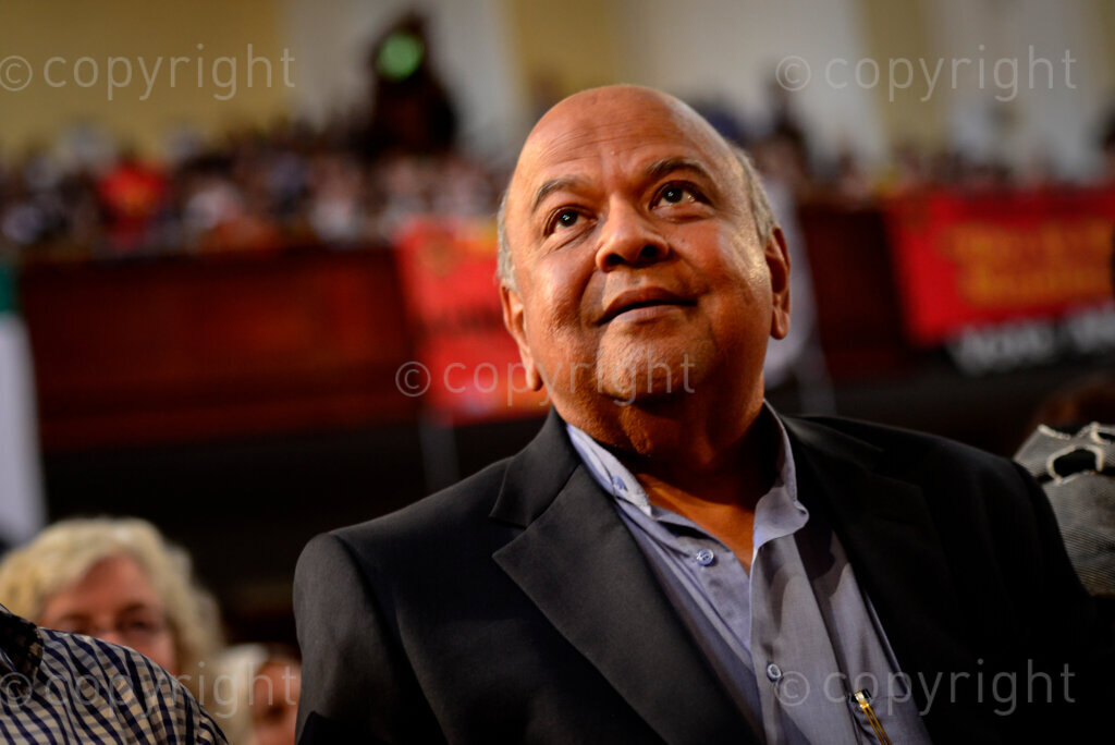 JOHANNESBURG, April 1, 2017  Pravin Gordhan, former South African finance minister, attends a memorial service for Ahmed Kathrada at Johannesburg City Hall, South Africa, on April 1, 2017. The Ahmed Kathrada Foundation, Nelson Mandela Foundation and South African Communist Party held a memorial service for anti-apartheid stalwart Ahmed Kathrada, who died on Tuesday morning at 87. 
Photo credit: RealTime Images / african.pictures