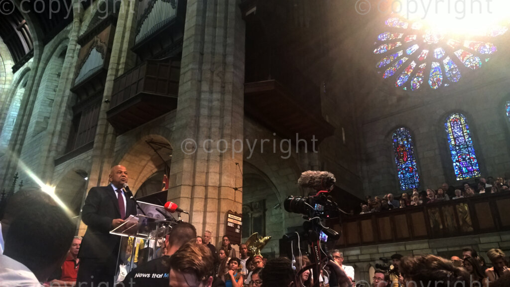 April 2017 - Pravin Gordhan , A political activist from his teenage years, speaking out at a memorial service for Ahmed Kathrada, St Georges Cathedral, Cape Town 2017. A political activist from his youth . 
His last position in government was as the minister of public enterprises from 2018 to 2024 in charge of state-owned enterprises. He served two terms as finance minister from 2009 to 2014 and again from 2015 to 2017.
From 1999 to 2009, Gordhan was the head of the South Africa Revenue Services.
 He was an outspoken critic of corruption in government and state-owned enterprises, and was one of the ministers who criticized the leadership of former President Jacob Zuma while he was still serving in his Cabinet.
Photo credit: Sue Kramer / african.pictures