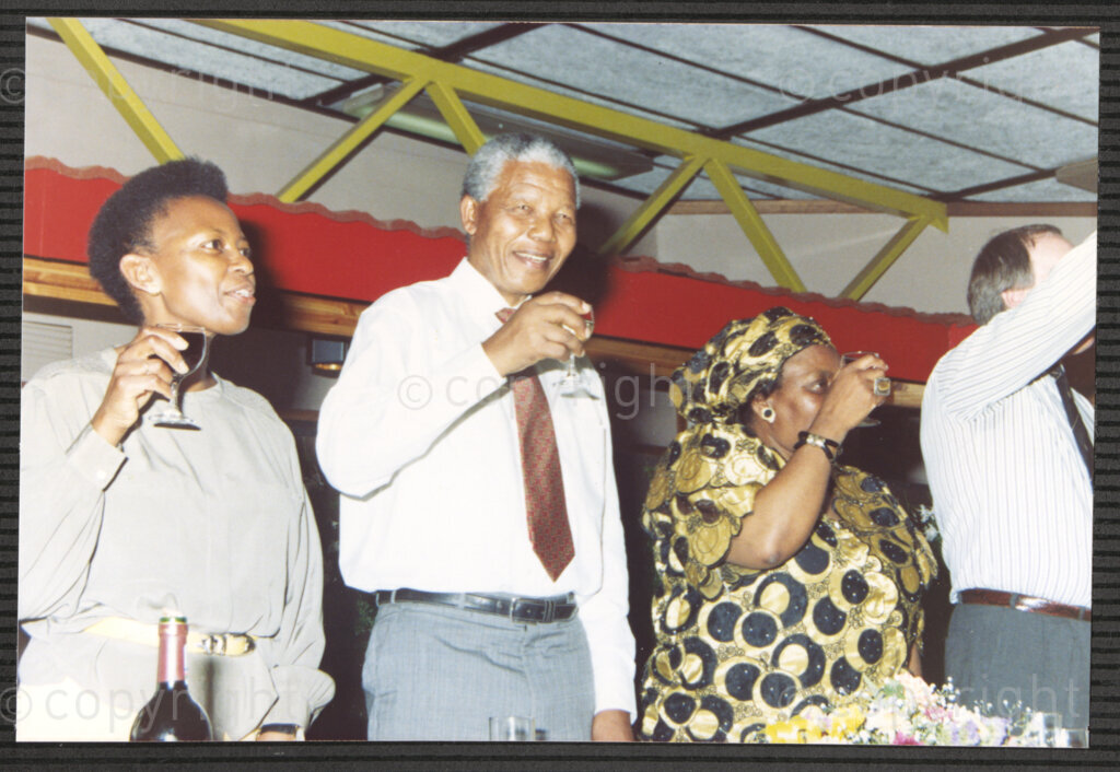 Turfloop Campus, University of the North, Mankweng, Northern Transvaal, South Africa, 19920426. PHOTO: ANC Archives.

Nelson Mandela (centre), the president of the African National Congress (ANC), stands between two women at a celebratory function upon his installation as the chancellor of the University of the North (now the University of Limpopo), 25-26 April 1992, Turfloop Campus, University of the North, Mankweng, Northern Transvaal (now Limpopo), South Africa.