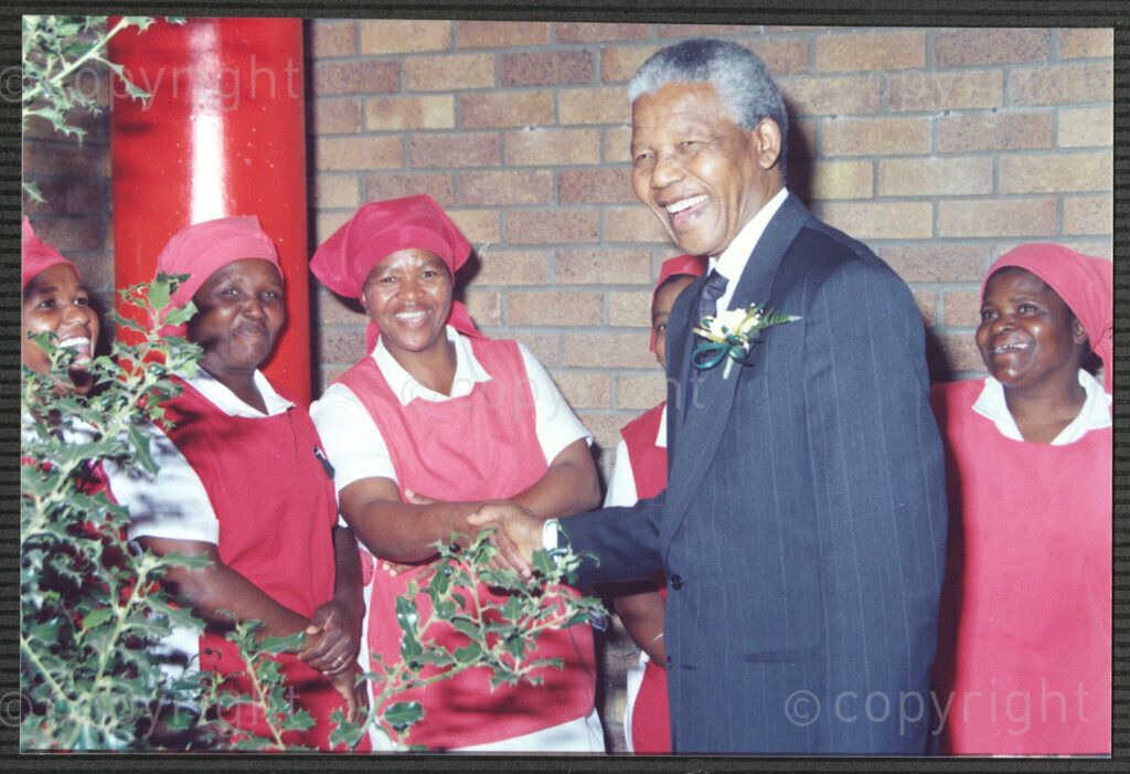 Turfloop Campus, University of the North, Mankweng, Northern Transvaal, South Africa, 19920425. PHOTO: ANC Archives.

Nelson Mandela, the president of the African National Congress (ANC), smiles broadly as he greets staff members at a celebratory function upon his installation as chancellor of the University of the North (now the University of Limpopo), 25 April 1992, Turfloop Campus, Mankweng, Northern Transvaal (now Limpopo), South Africa.