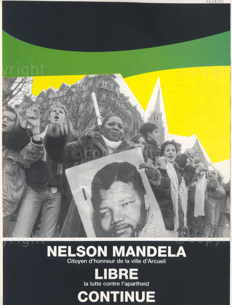 Arcueil, Val-de-Marne, Paris, Île-de-France, France, 19891130. PHOTO: ANC Archives: A poster calls for the liberation of Nelson Mandela. The poster reads 