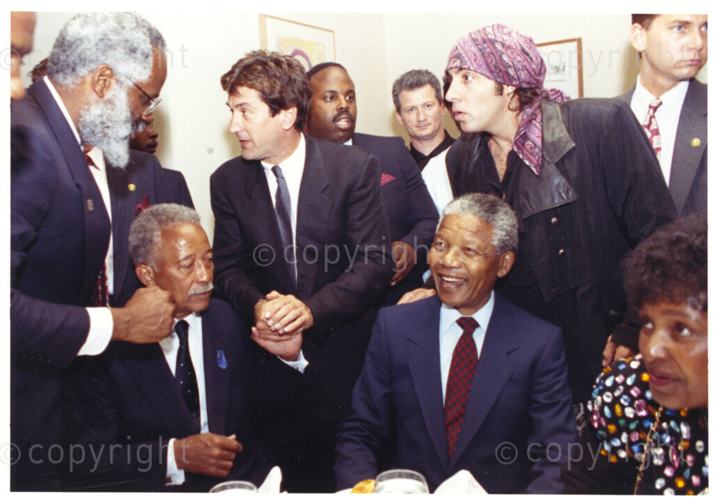 New York, New York State, United States of America, 19900620. PHOTO: ANC Archives.

Nelson Mandela and his wife, Winnie, are on a 14-nation Freedom Tour in June 1990, just four months after his release from prison. In New York, in the United States of America, Mayor David N. Dinkins, (seated on Mandela's right), and his wife, Joyce, are the Mandela's hosts. Dinkins is the first black mayor of New York City. Mandela is overwhelmed by the level of enthusiasm emanating from the tens of thousands of ordinary people, black and white, who ensure they don't miss the opportunity to see and greet him.
