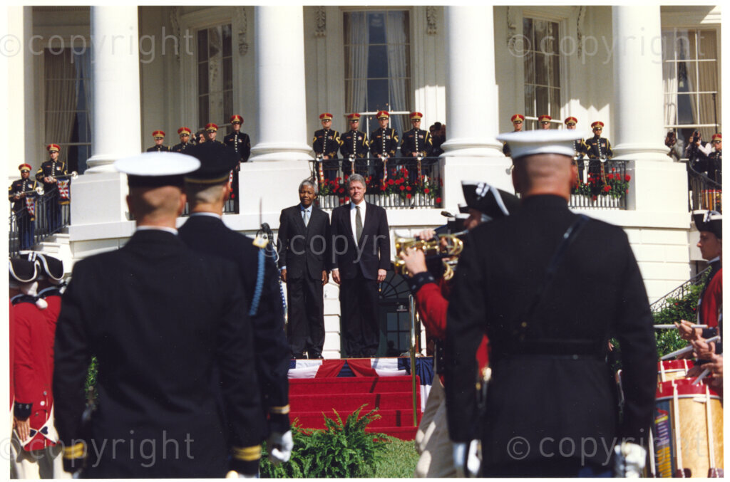 The White House, Washington D.C, United States of America, 19941004. PHOTO: ANC Archives.

The visit of his excellency  Nelson R. Mandela the President of South Africa and Ms. Mandela-Hlongwane. The White House and Washington D.C. October 4-7, 1994
