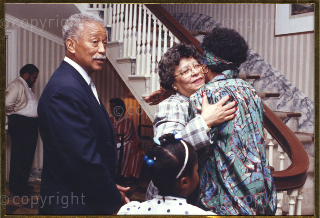 New York, New York State, United States of America, 19900620. PHOTO: ANC Archives.

Nelson Mandela and his wife, Winnie, are on a 14-nation Freedom Tour in June 1990, just four months after his release from prison. In New York, Mayor David N. Dinkins and his wife, Joyce, are the Mandela's hosts. Joyce Dinkins embraces Winnie, while David looks on. He is the first black mayor of New York City.