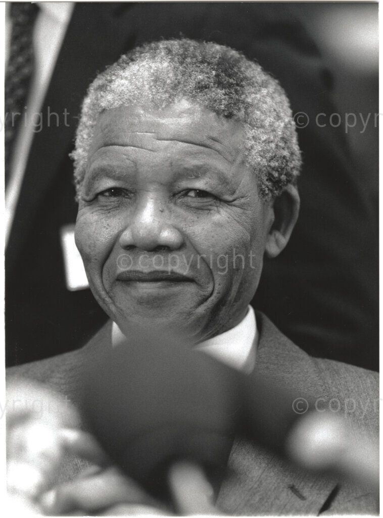 International Labour Organisation , Geneva, Switzerland, 19900608. PHOTO: ANC Archives.

The deputy president of the African National Congress (ANC), Nelson Mandela visits Switzerland with his spouse Winnie Madikizela-Mandela from 4-9 June 1990 barely four months after his release from 27 years in prison. On 8 June 1990 he addresses the 77th Session of the International Labour Conference (ILC) at the International Labour Organisation (ILO) in Geneva where he expresses his gratitude for the support received from the ILO and urges the international community to persist in their demands that all political prisoners must be released, political trials ended, exiles returned, repressive legislation repealed, and the state of emergency ended in its entirety.