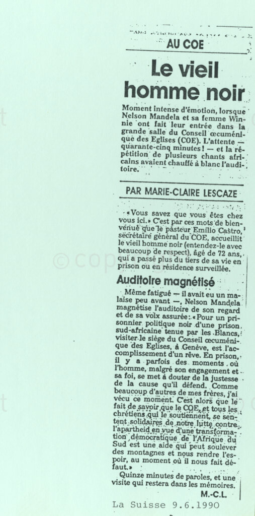 Geneva Ecumenical Centre, Geneva, Switzerland, 19900601. PHOTO: ANC Archives.

In a newspaper clipping taken from 