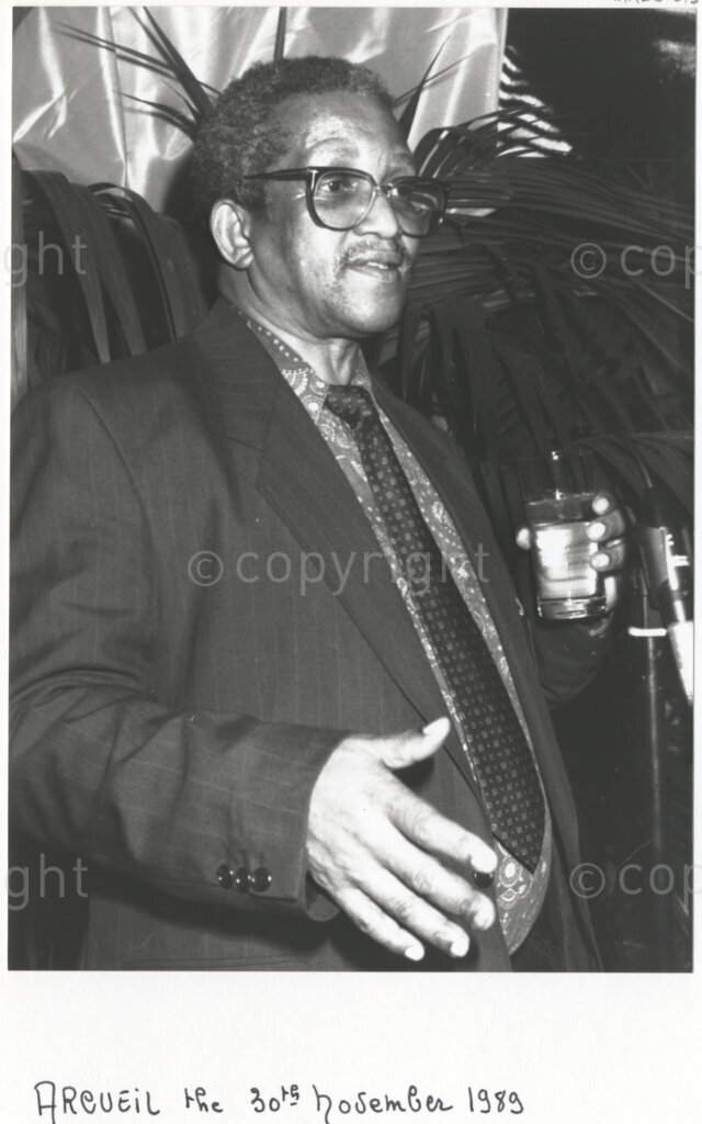 Arcueil, Val-de-Marne, Paris, Île-de-France, France, 19891130. PHOTO: ANC Archives: A member of the African National Congress (ANC) at the function attended by comrades and members of various French anti-apartheid movements in Arcueil, France on 30 November 1989 for the unveiling of a commemorative plaque for Dulcie September. Dulcie September, a South African anti-apartheid activist and ANC Chief Representative in France, Switzerland and Luxembourg, was assassinated outside the ANC's Paris office at 28 Rue des Petites-Ecuries last year on 29 March 1988.