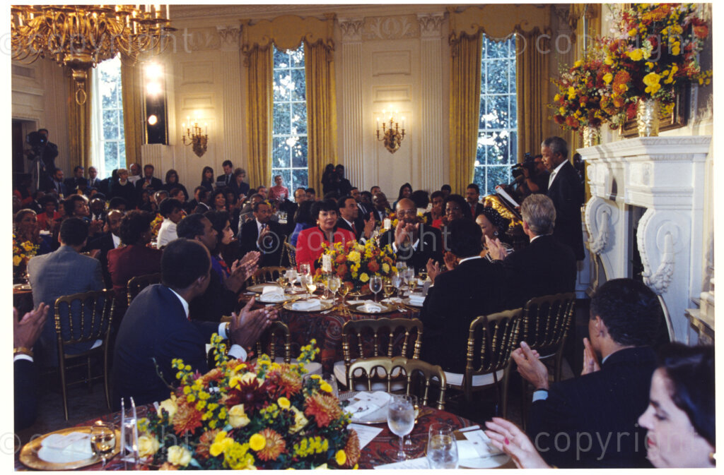 The White House, Washington D.C, United States of America, 19941004. PHOTO: ANC Archives.

The visit of his excellency  Nelson R. Mandela the President of South Africa and Ms. Mandela-Hlongwane. The White House and Washington D.C. October 4-7, 1994