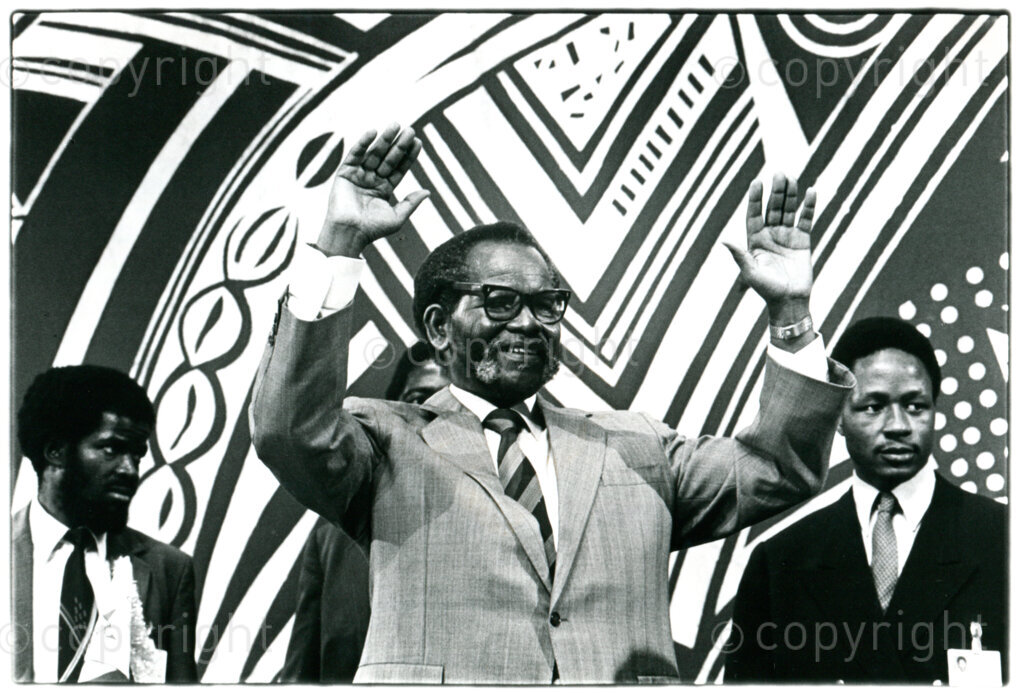 Oliver Reginald Tambo (ANC President) at a conference on children in Southern Africa in Harare, September 1987. Photographer: Pieter Boersma.