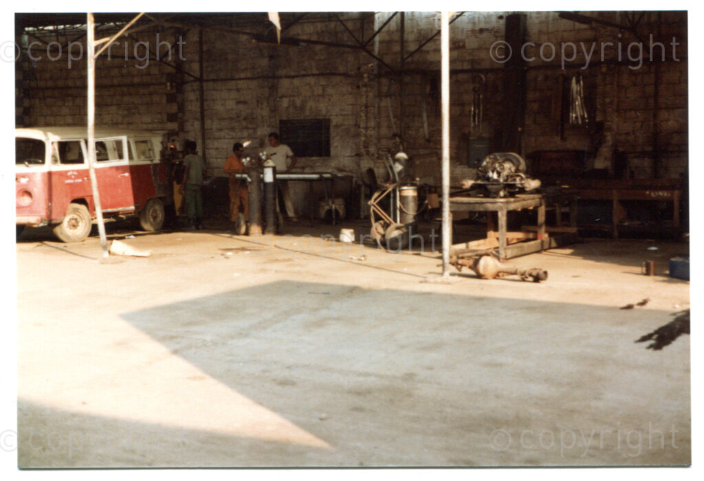 The ANC garage in Viana, Angola, mid 1984. Photographer unknown.