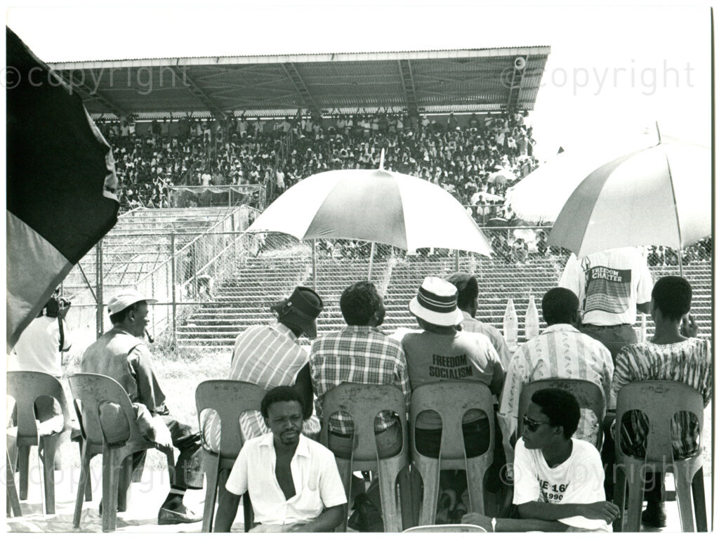 ANC rally in stadium in South Africa, mid 1991. Photographer: Jan Stegeman.