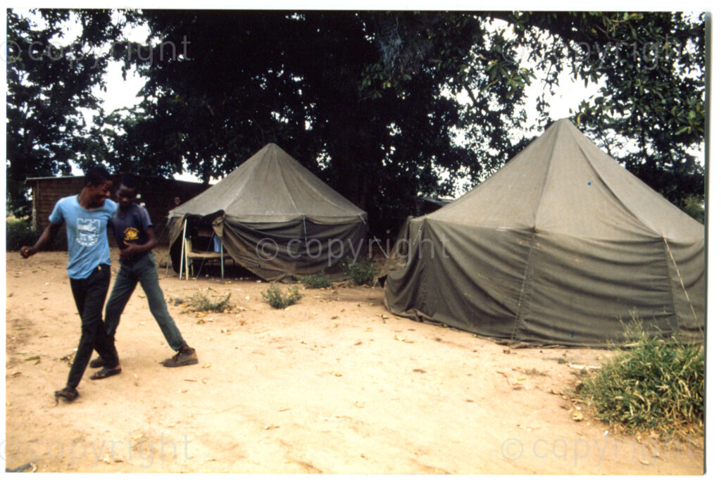 Tents as temporary housing for newly arrived people in the ANC Development Project Dakawa in Tanzania, probably 1988. Photographer unknown.